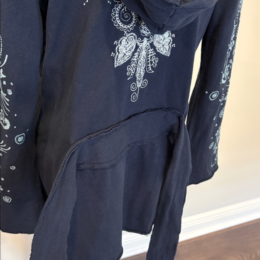 Navy Cotton Wrap Sweater Embroidered Garment - S - Picture 5 of 8